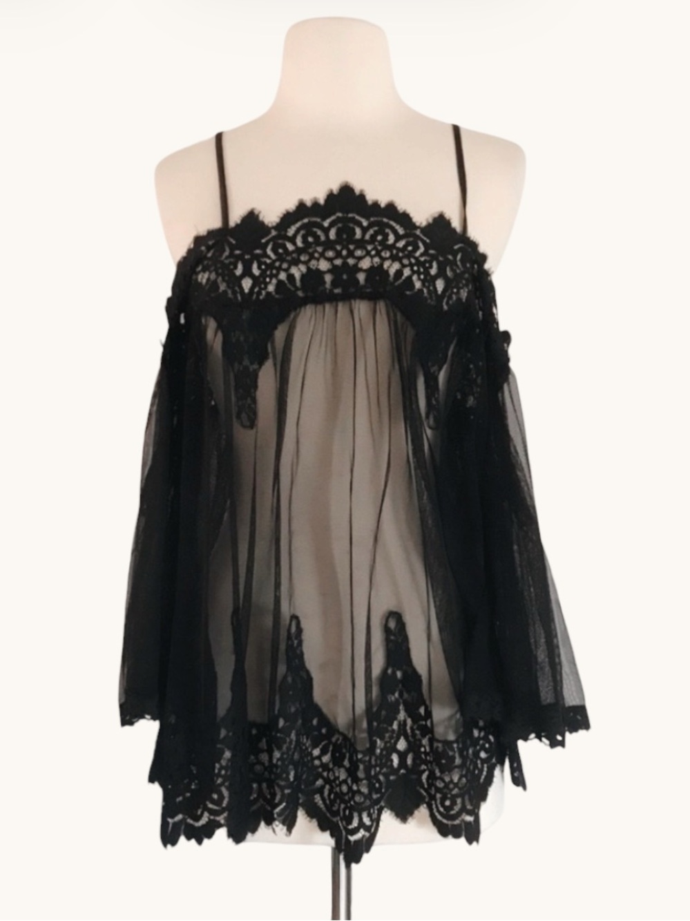VS Sheer Lace Chemise Babydoll Slip Lingerie SMALL Black - Picture 13 of 14